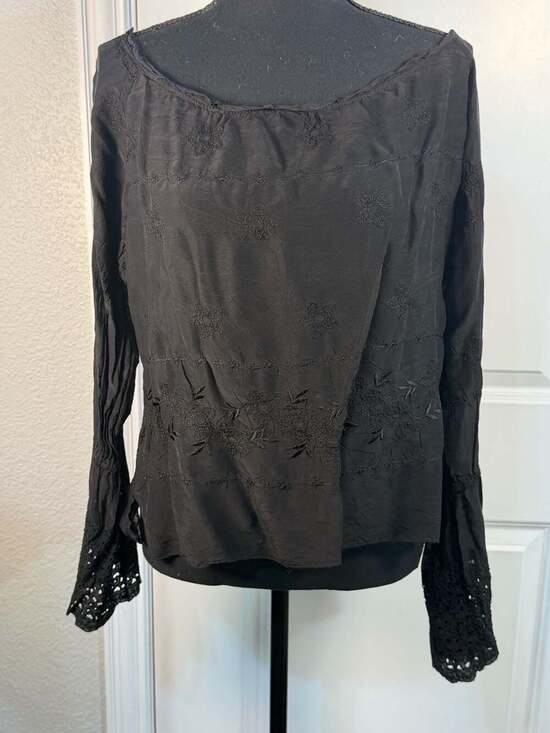 Johnny Was Tops - Johnny Was Black Embroidered Long Sleeve Blouse Size M